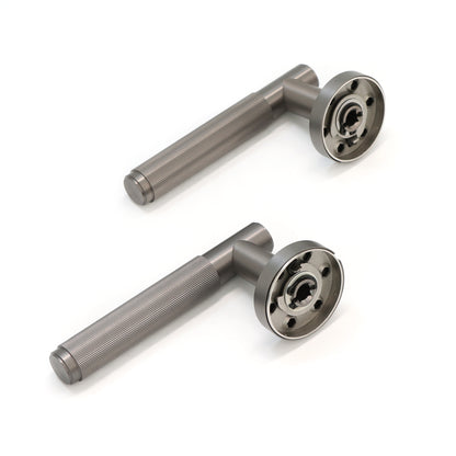 Fluted Lever on Round Rose Door Handle Set - Gun Metal