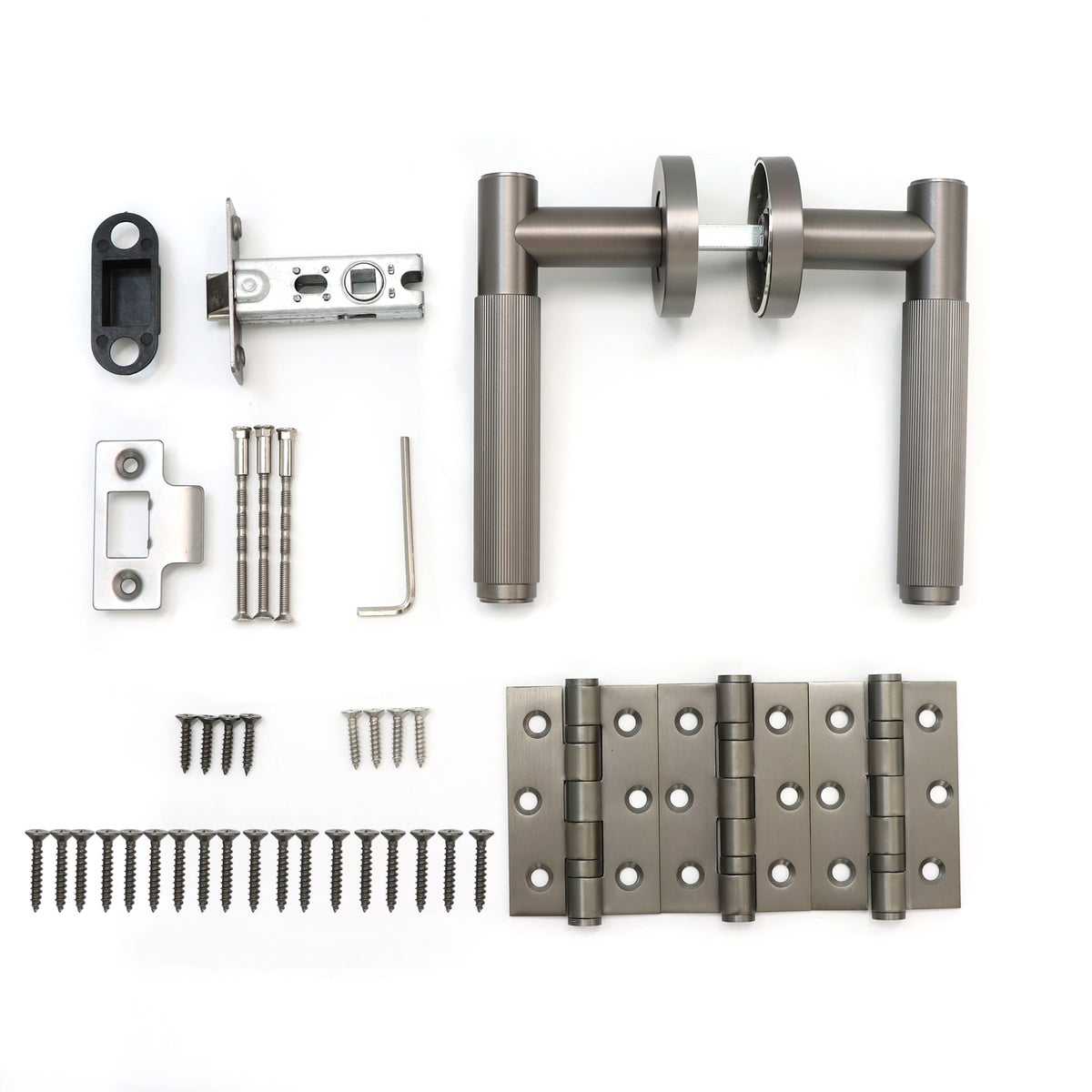 Fluted Lever on Round Rose Door Handle Set - Gun Metal
