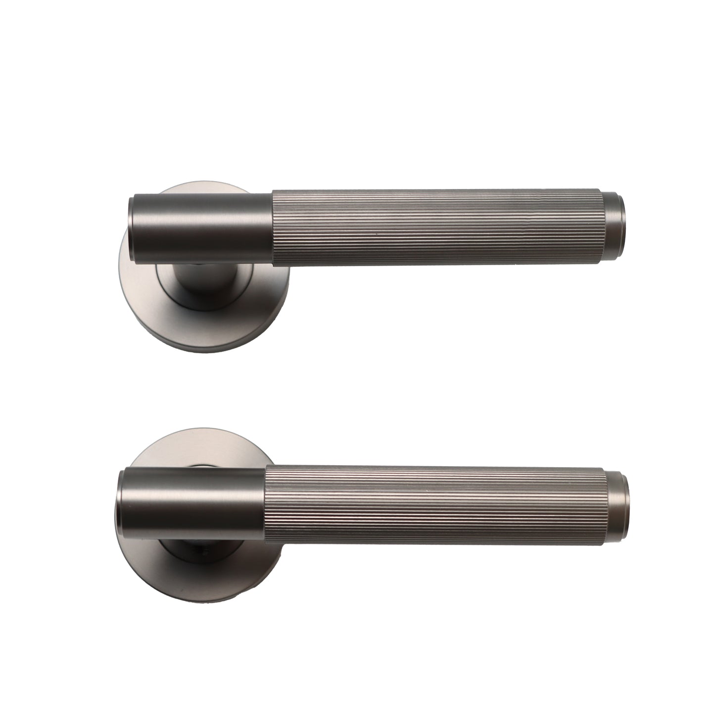 Fluted Lever on Round Rose Door Handle Set - Gun Metal