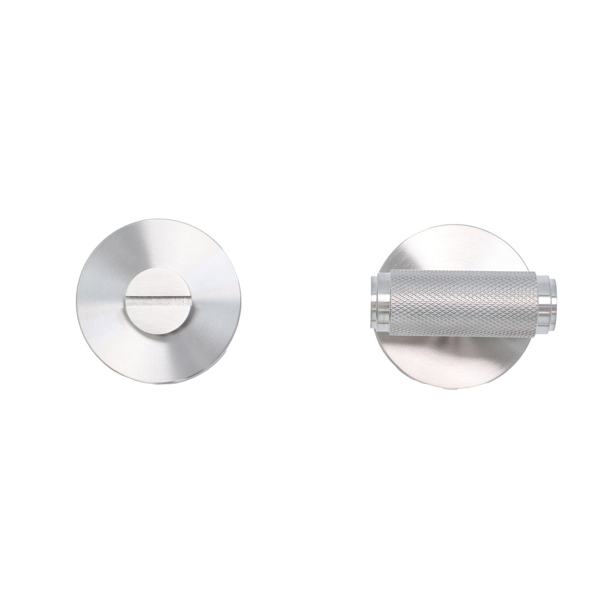 Knurled Lever on Round Rose Bathroom Door Handle Set - Satin Stainless Steel