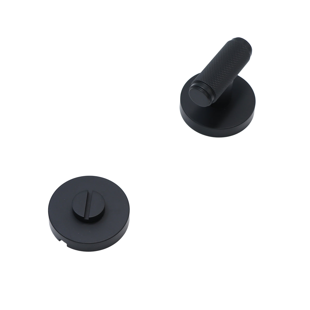 Knurled Lever on Round Rose Bathroom Door Handle Set - Matt Black
