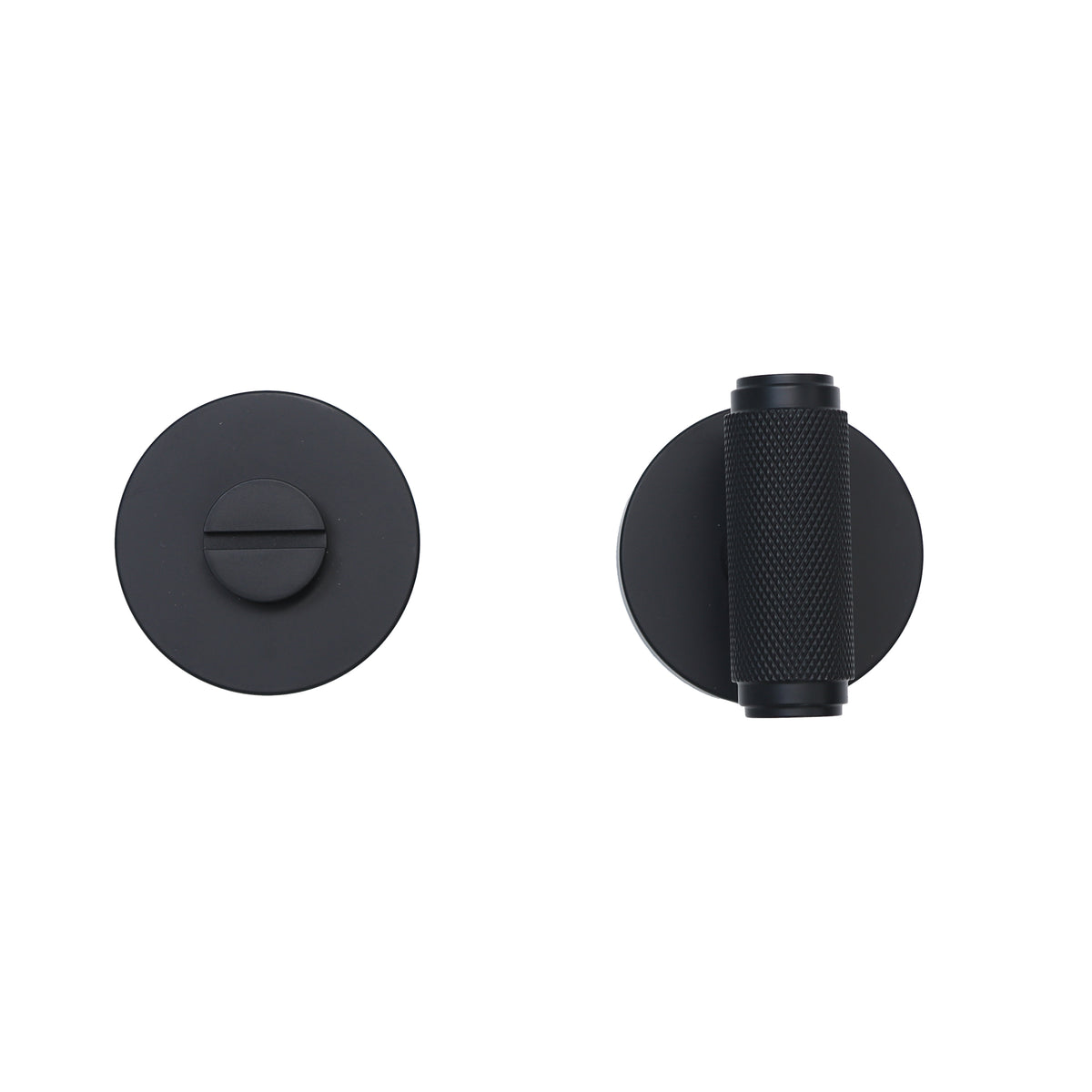 Knurled Lever on Round Rose Bathroom Door Handle Set - Matt Black