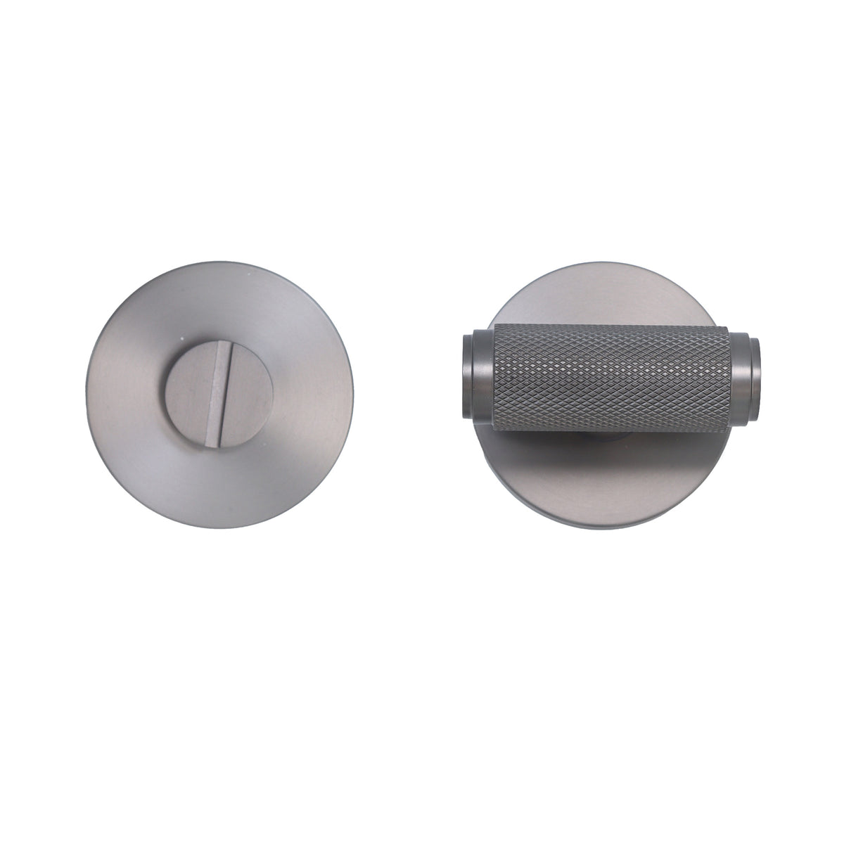 Knurled Lever on Round Rose Bathroom Door Handle Set - Gun Metal