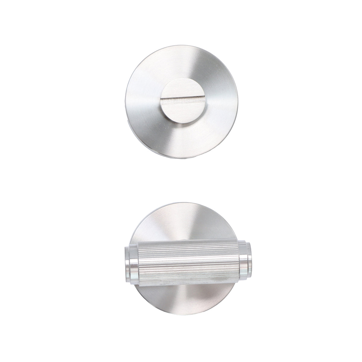 Fluted Lever on Round Rose Bathroom Door Handle Set - Satin Stainless Steel