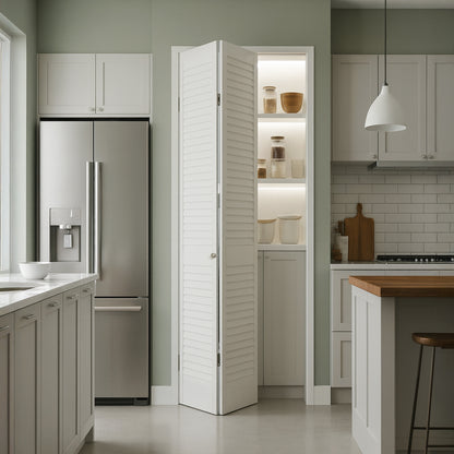 White Painted Internal 28mm Open Louvre Bi-fold Door Set