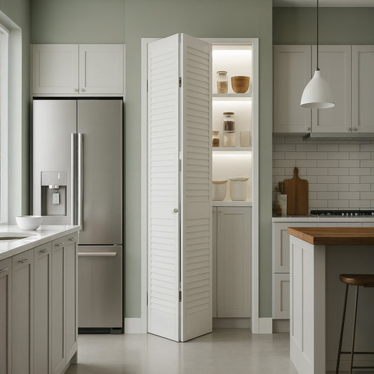 White Painted Internal 28mm Open Louvre Bi-fold Door Set