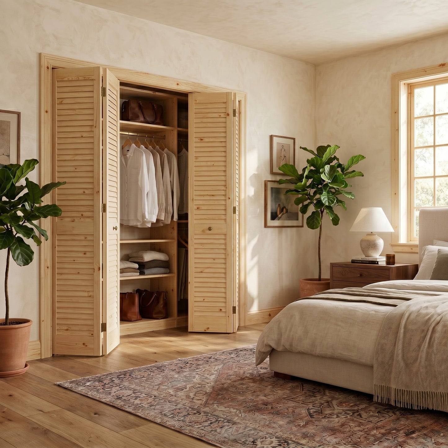 Clear Pine Internal 28mm Open Louvre Bi-fold Wardrobe Door Set