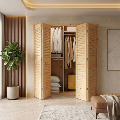 Clear Pine Internal 28mm Open Louvre Bi-fold Wardrobe Door Set