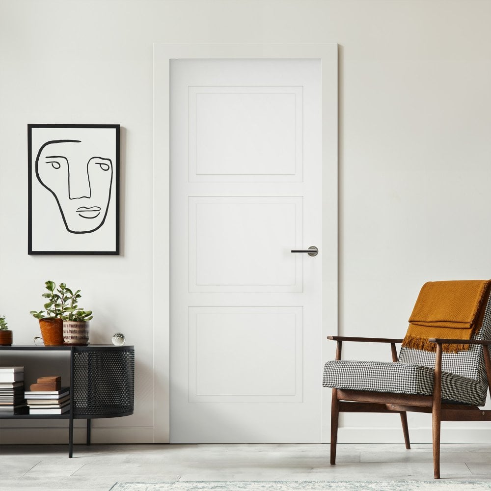 White Internal Lifestyle Moulded Smooth Shallow Groove 3 Panel Door (124299)