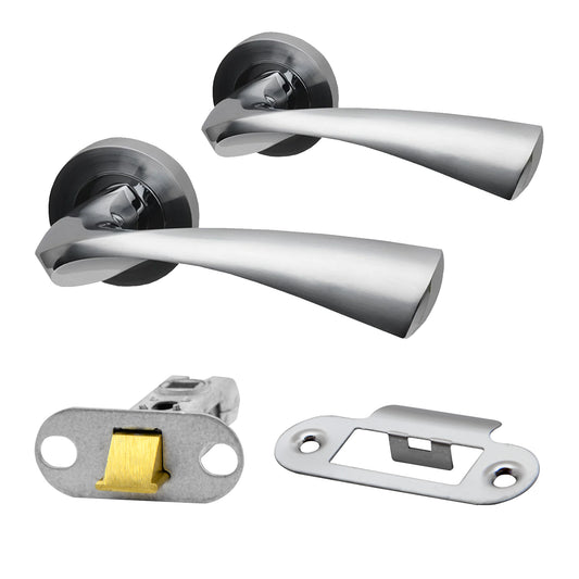 Premium Truro Lever on Radius Corner Rose Handle Set - Two-Tone Chrome