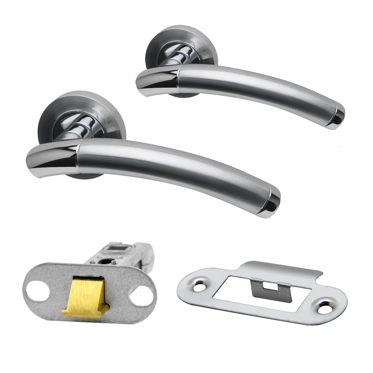 Premium Lincoln Lever on Radius Corner Rose Handle Set - Two-Tone Chrome