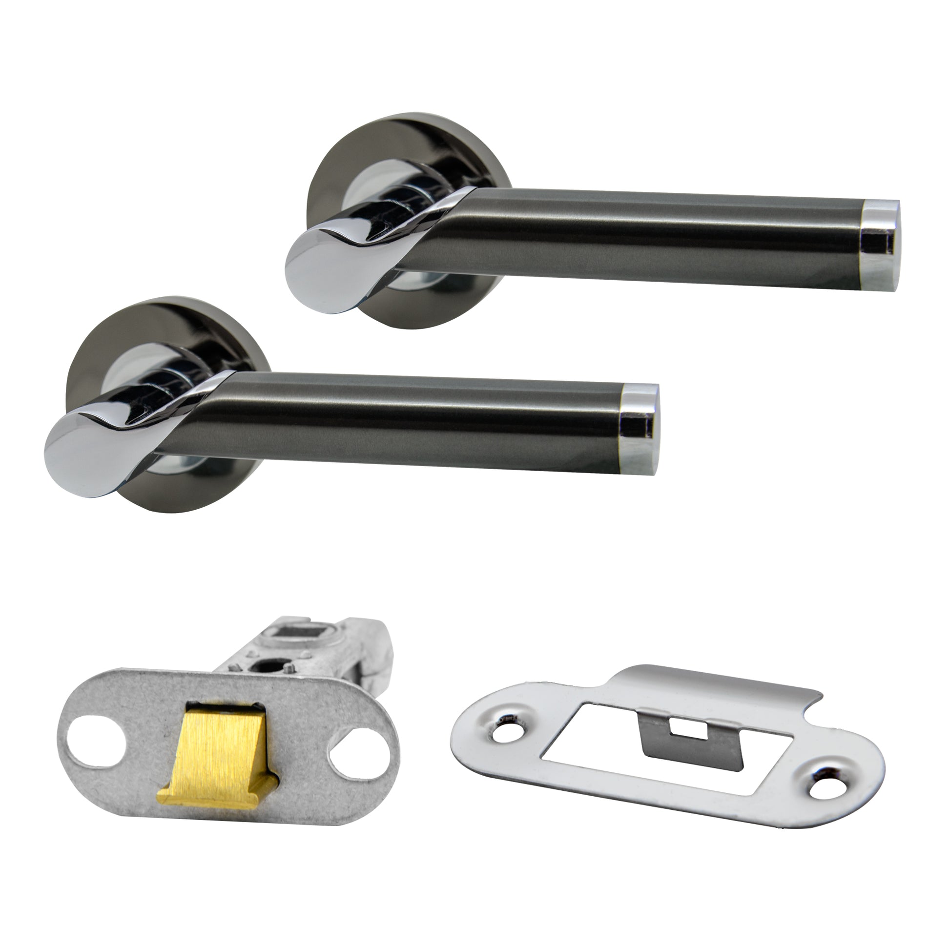 Premium Enterprise Lever on Radius Corner Rose Handle Set - Two-Tone Chrome
