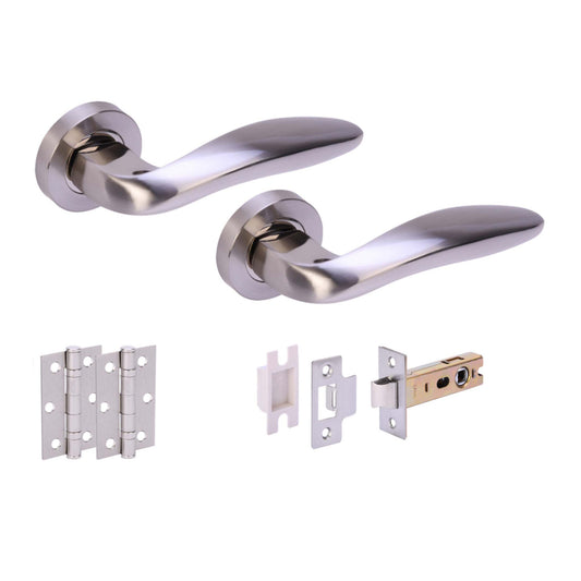 Premium Lancer Lever On Round Rose Handle Set - Two-Tone Nickel