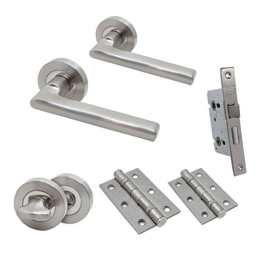 Premium Matiz Lever On Round Rose Bathroom Handle Set - Two-Tone Nickel