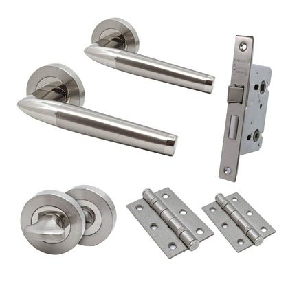 Premium Valiant Lever On Round Rose Bathroom Handle Set - Two-Tone Nickel