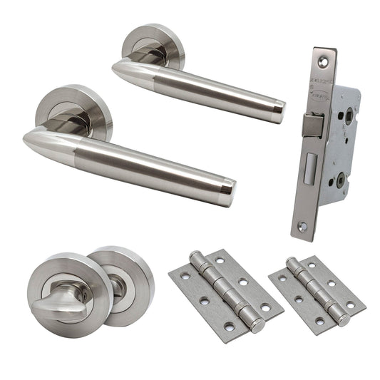 Premium Valiant Lever On Round Rose Bathroom Handle Set - Two-Tone Nickel