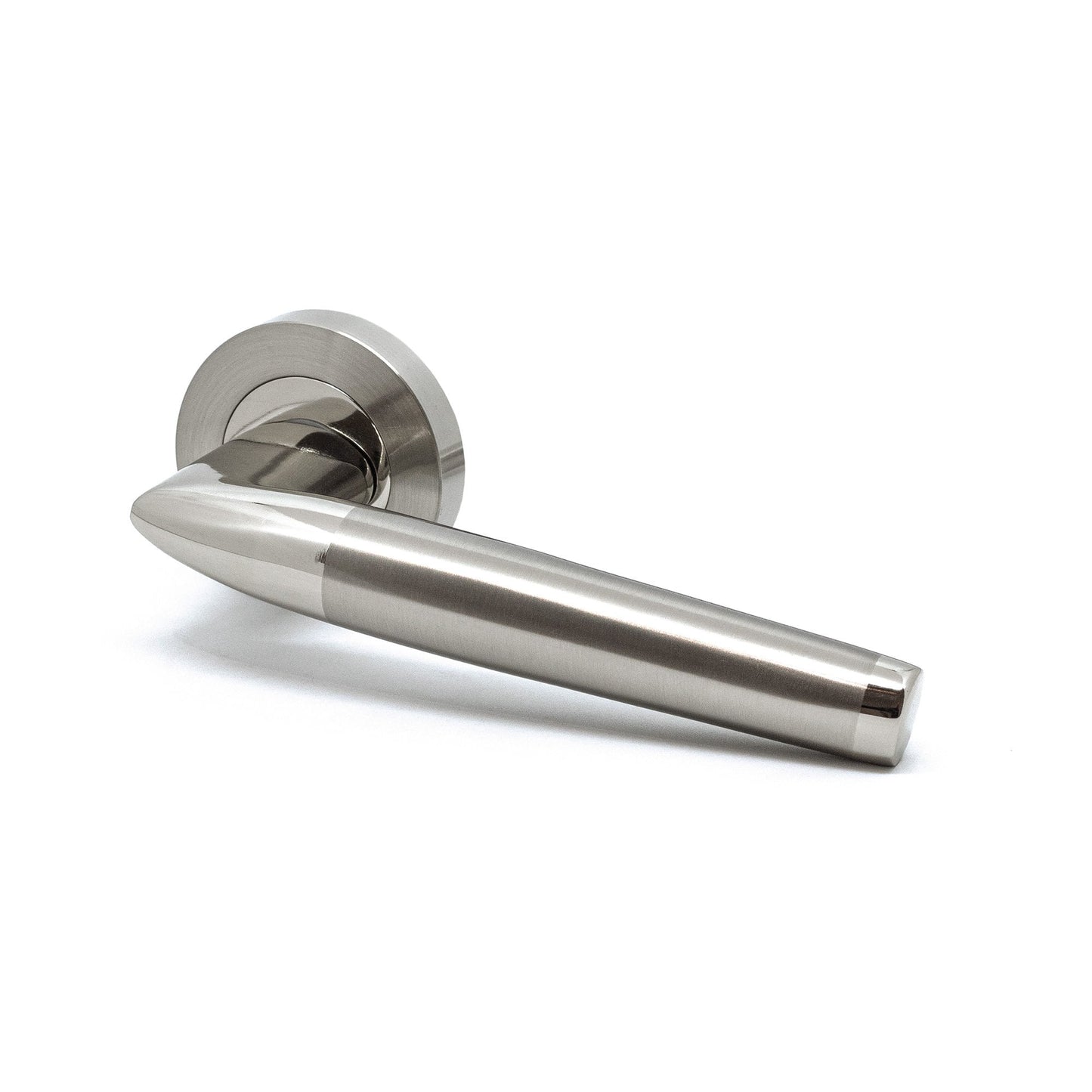 Premium Valiant Lever On Round Rose Handle Set - Two-Tone Satin