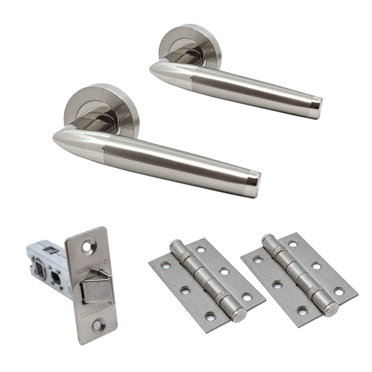 Premium Valiant Lever On Round Rose Handle Set - Two-Tone Satin