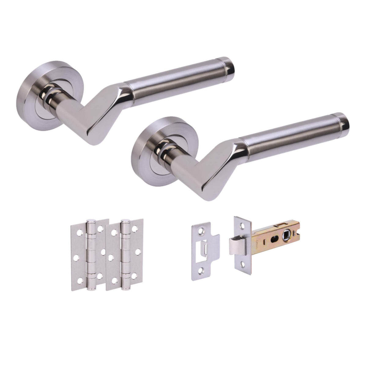Premium Ventura Lever On Round Rose Handle Set - Two-Tone Satin