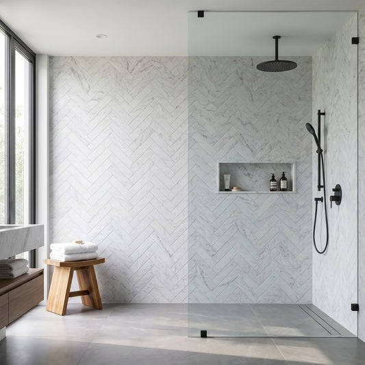 Herringbone Marble - 2440mm Alloy Wetwall Marble Waterproof Wall Panelling