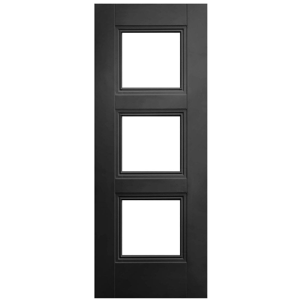 Jet Black Internal Fully Finished 3 Light Clear Glass Elegance Ripley Door (124172)