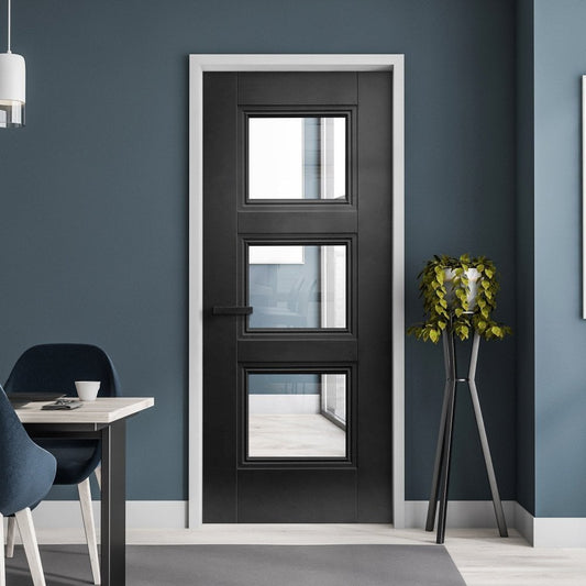 Jet Black Internal Fully Finished 3 Light Clear Glass Elegance Ripley Door (124172)