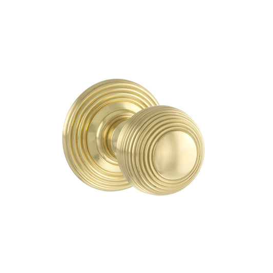 Old English Ripon Reeded Round Mortice Door Knob - Polished Brass