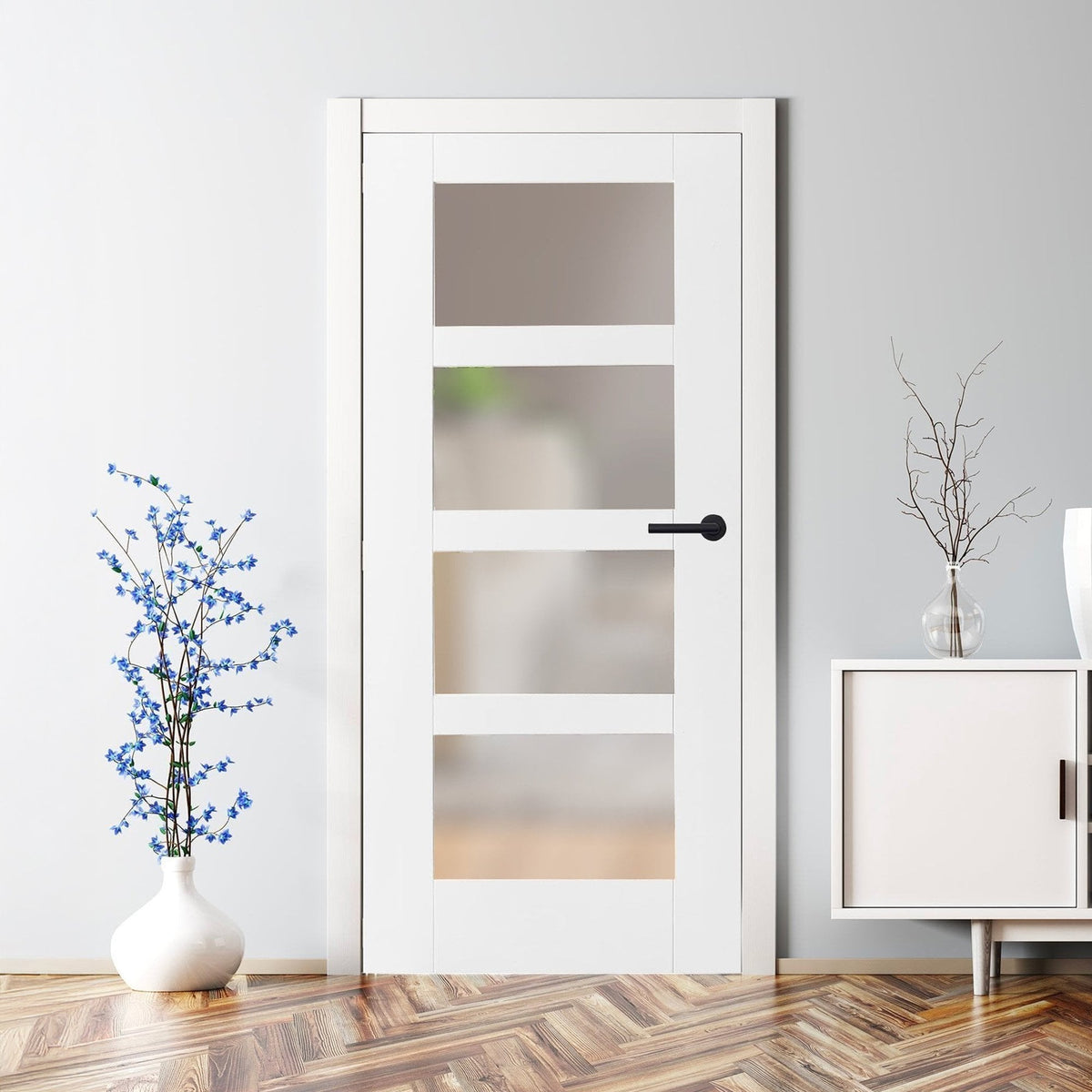 White Internal Primed Shaker 4 Light Obscure Glass Door (68158)