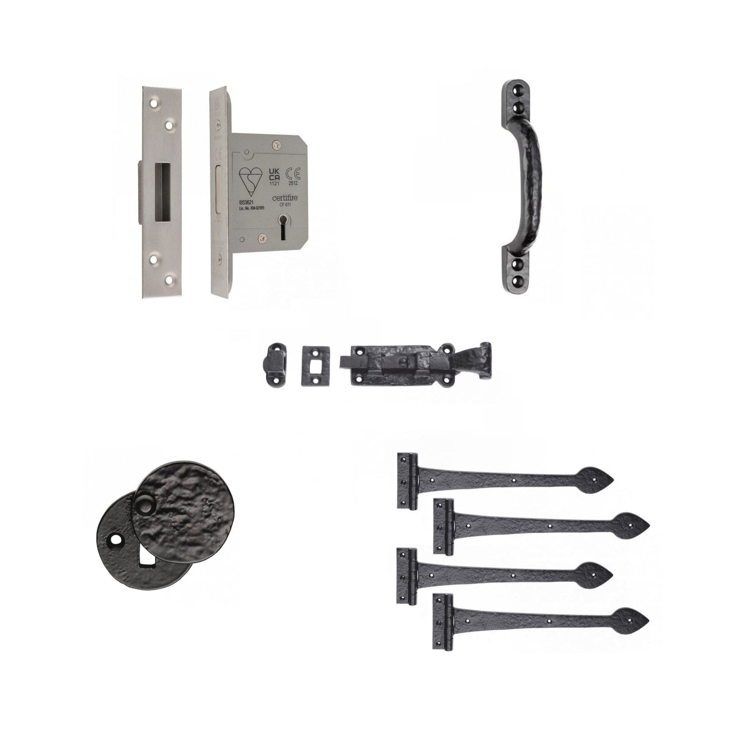 External Antique Black Ornate Garage Door Hardware Set