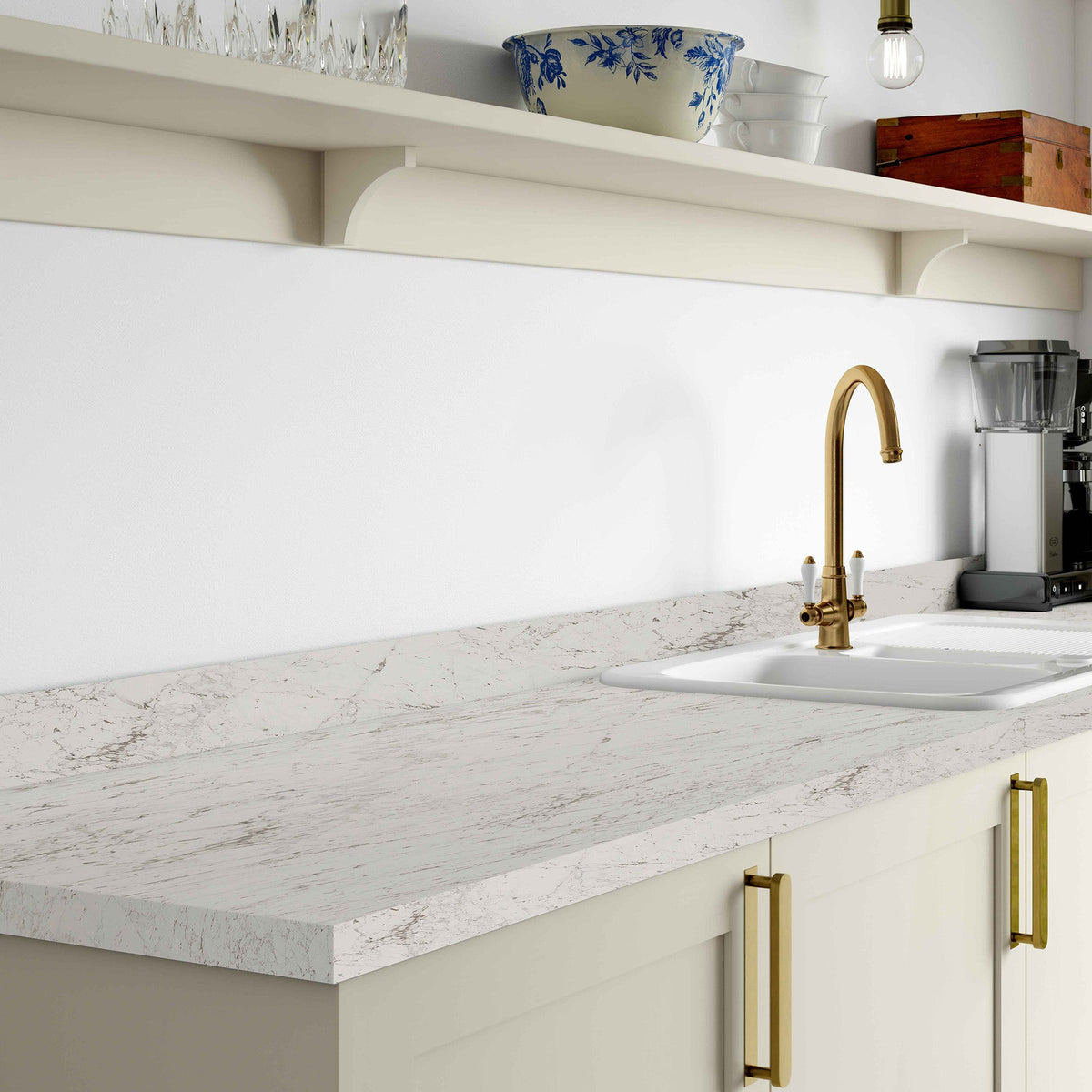 Calcutta Marble - Rounded Edge Laminate Worktop 3050mm x 600mm x 38mm