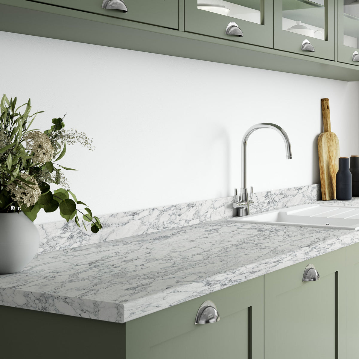 Marmo Bianco - Rounded Edge Laminate Worktop 3050mm x 600mm x 38mm