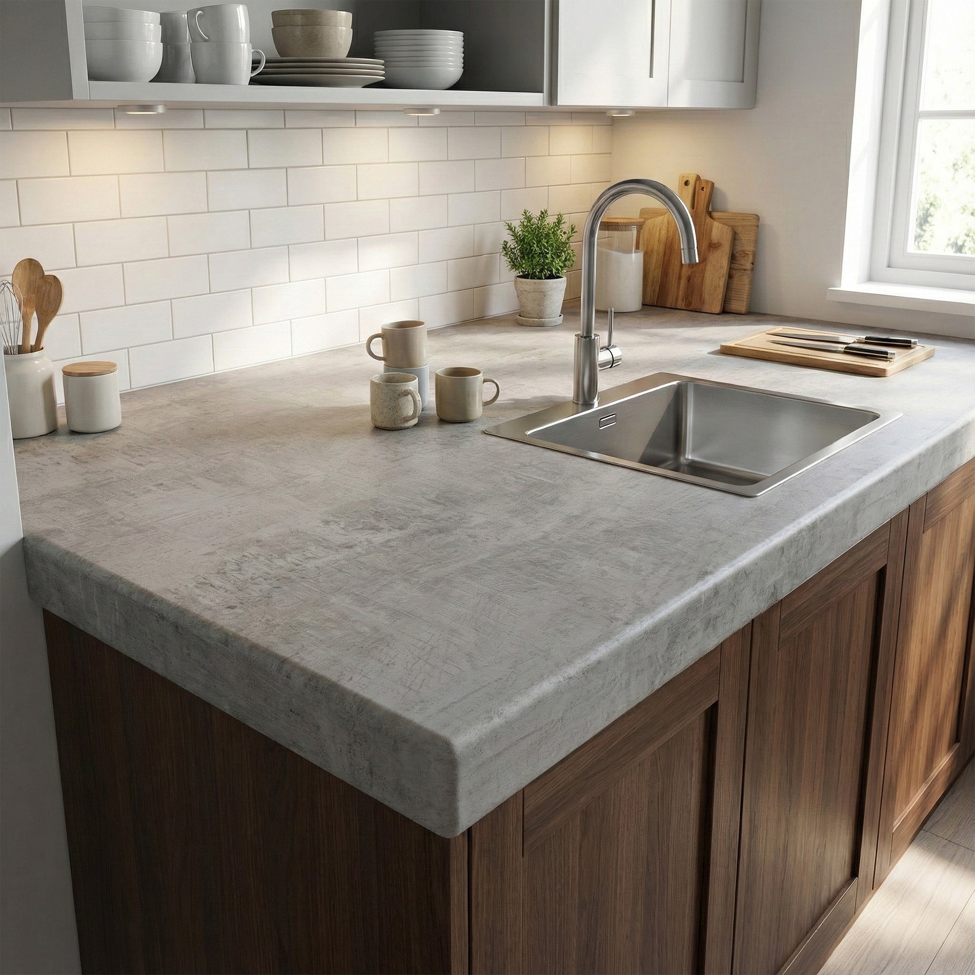 Woodstone Gris - Rounded Edge Laminate Worktop 3050mm x 600mm x 38mm