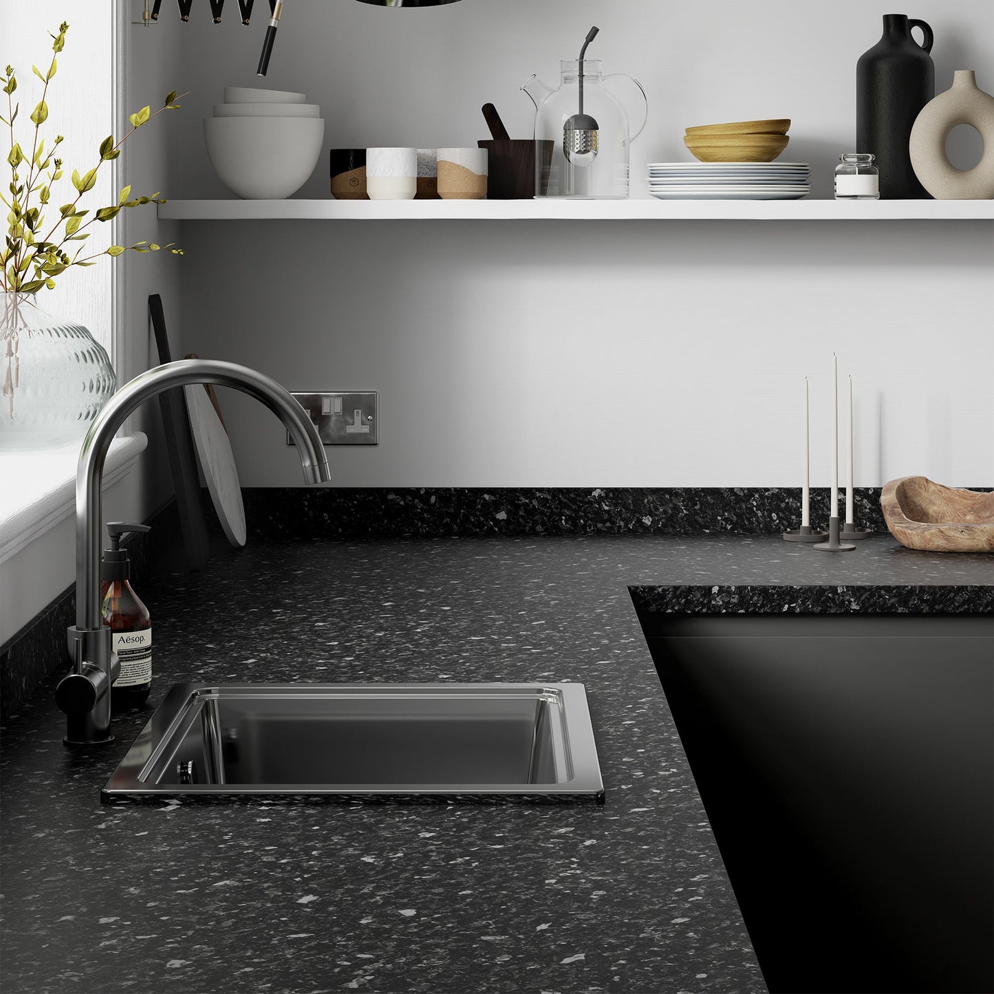 Black Slate - Square Edge Laminate Worktop 3050mm x 600mm x 38mm