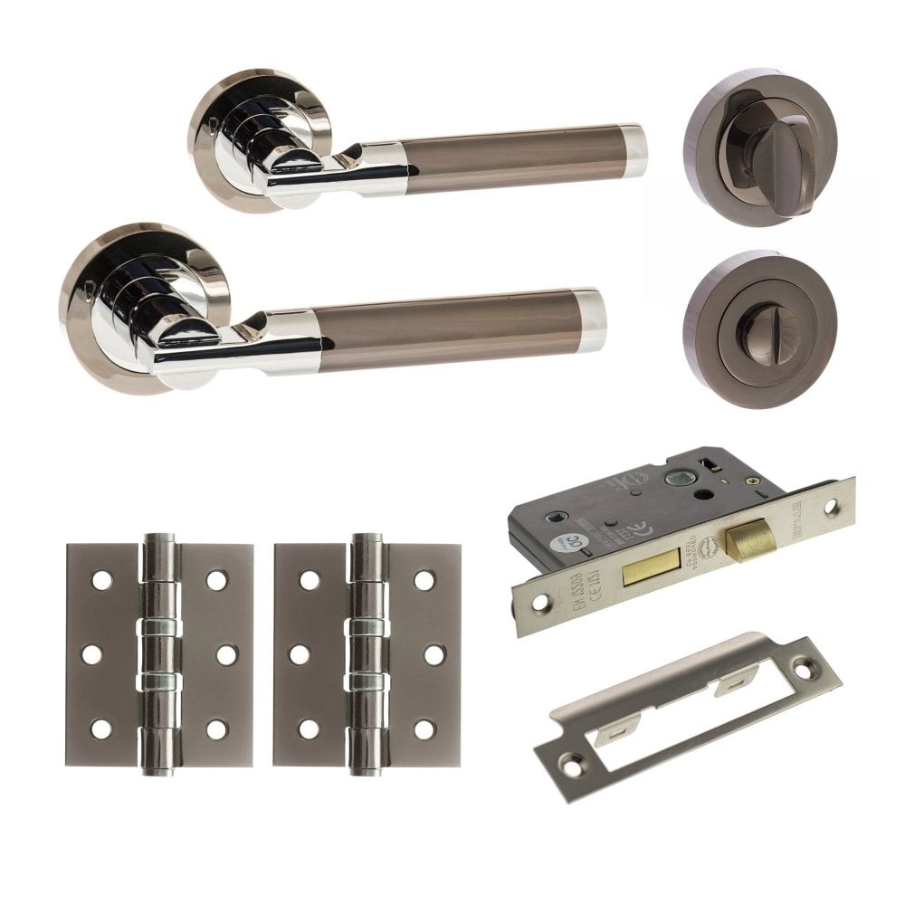 Status Dakota Round Lever Bathroom Door Handle Set - Black Nickel and Polished Chrome (290620)