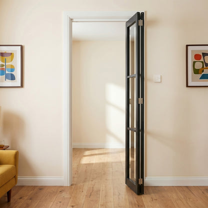 Jet Black Internal Fully Finished Industrial Studio 3 Light Clear Glass Bi-fold Door