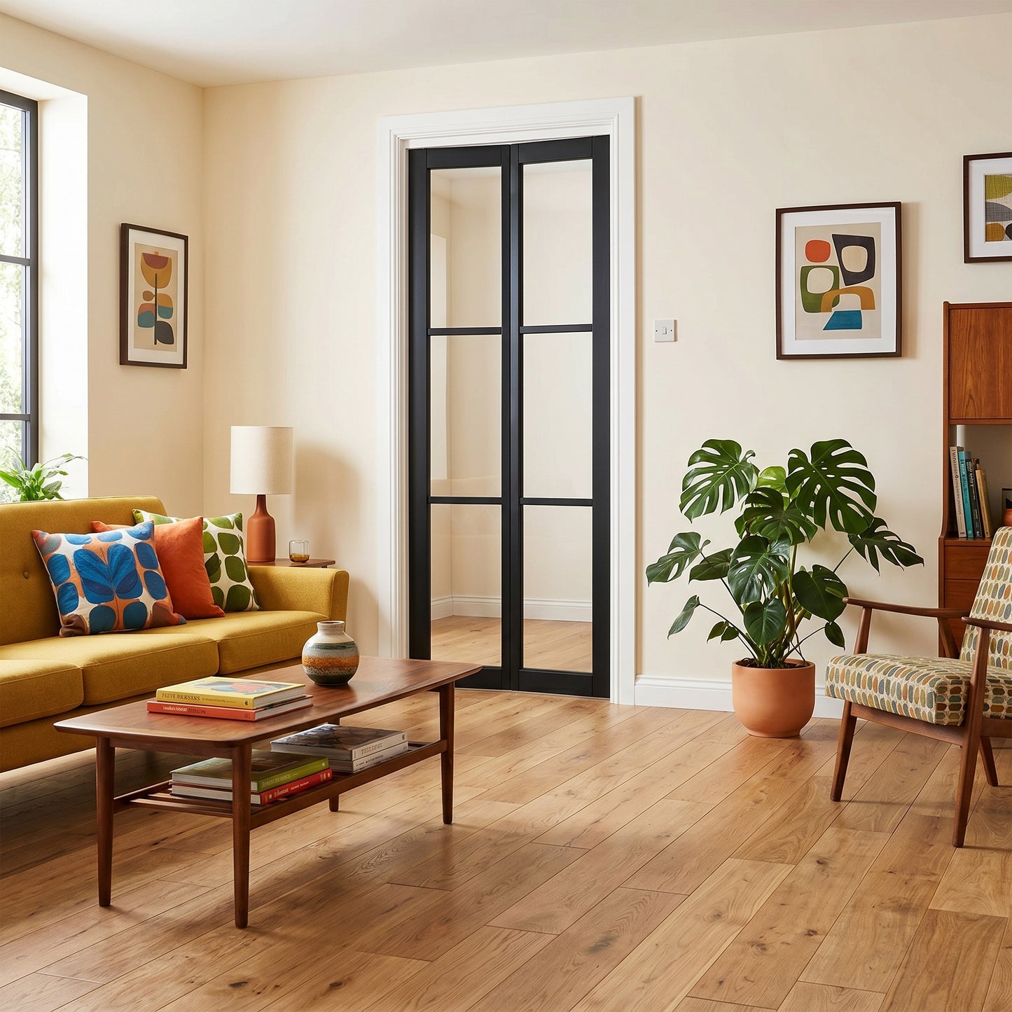 Jet Black Internal Fully Finished Industrial Studio 3 Light Clear Glass Bi-fold Door