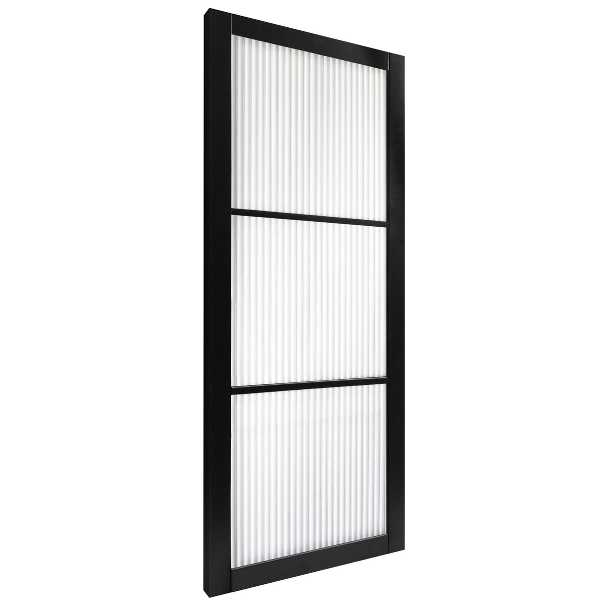 Jet Black Internal Fully Finished 3 Light Reeded Glass Industrial Studio Door