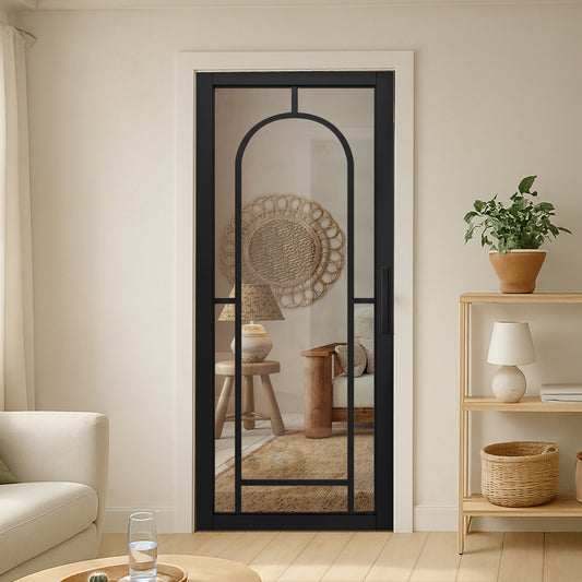 Jet Black Internal Fully Finished 6 Light Arch Industrial Studio Door