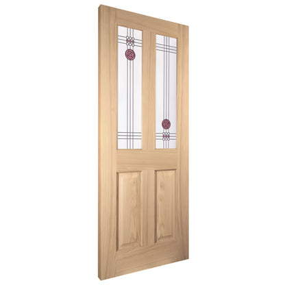 Oak Internal Fully Finished Mackintosh 2 Light Frosted and Stained Glass Door (LIBMACK2L)
