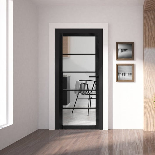 Jet Black Internal Fully Finished Industrial Studio 5 Light Clear Glass Made-to-Measure Door (120542)