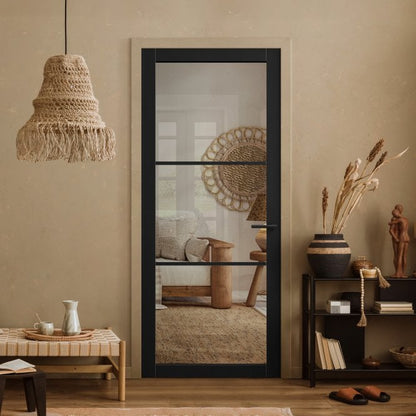 Jet Black Internal Fully Finished Industrial Studio 3 Light Clear Glass Made-to-Measure Door (120536)