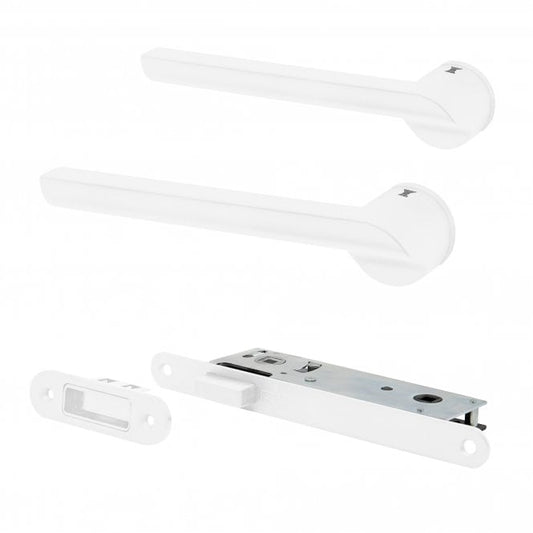 Studio Industrial Slim Round Rose Lever Door Handle Set - Matt White