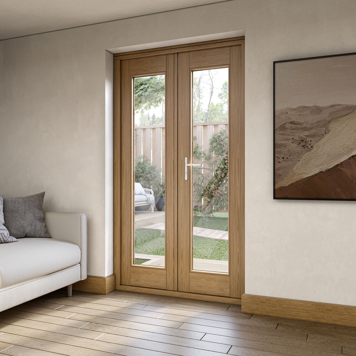 Fully Finished Oak External French Patio Door Set