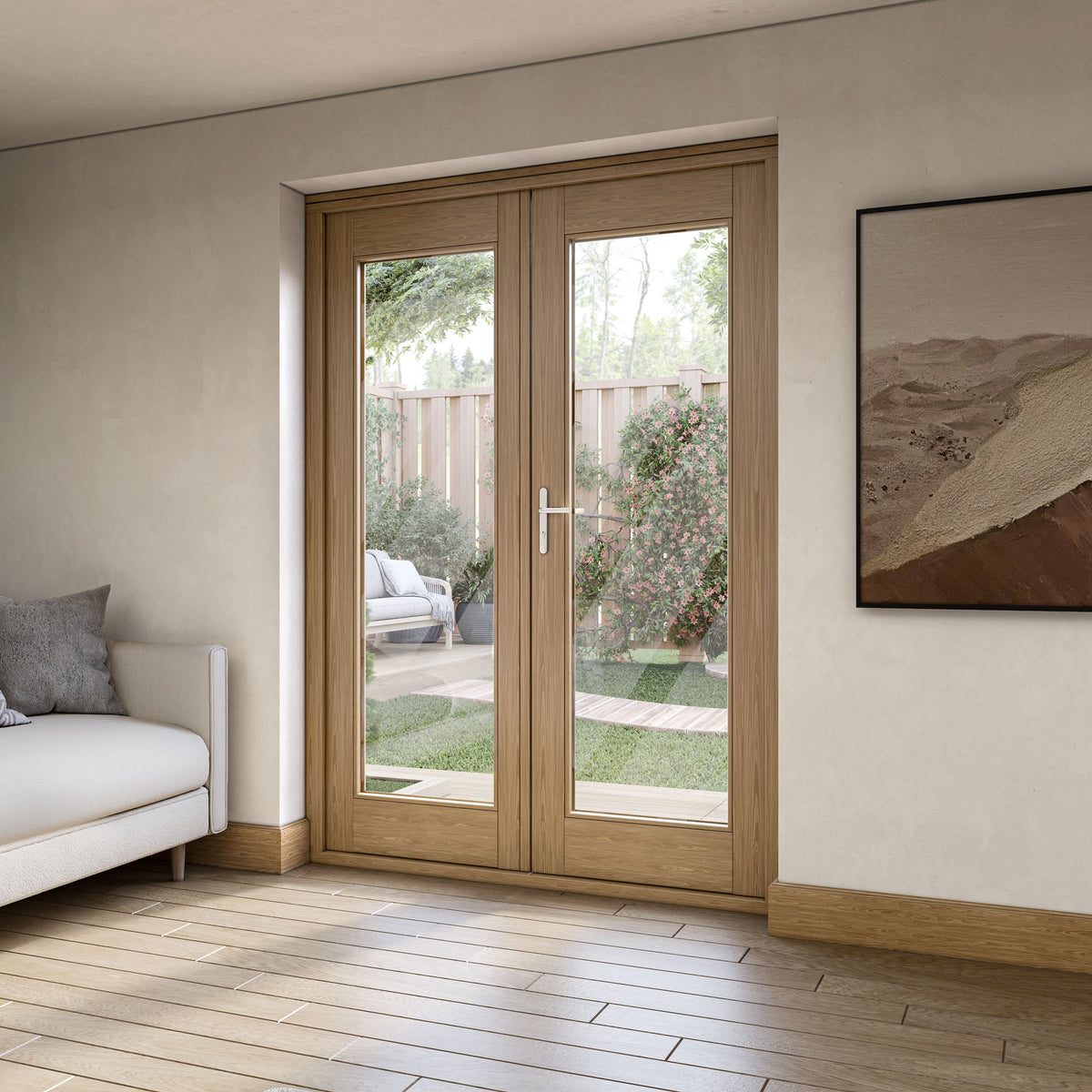 Fully Finished Oak External French Patio Door Set