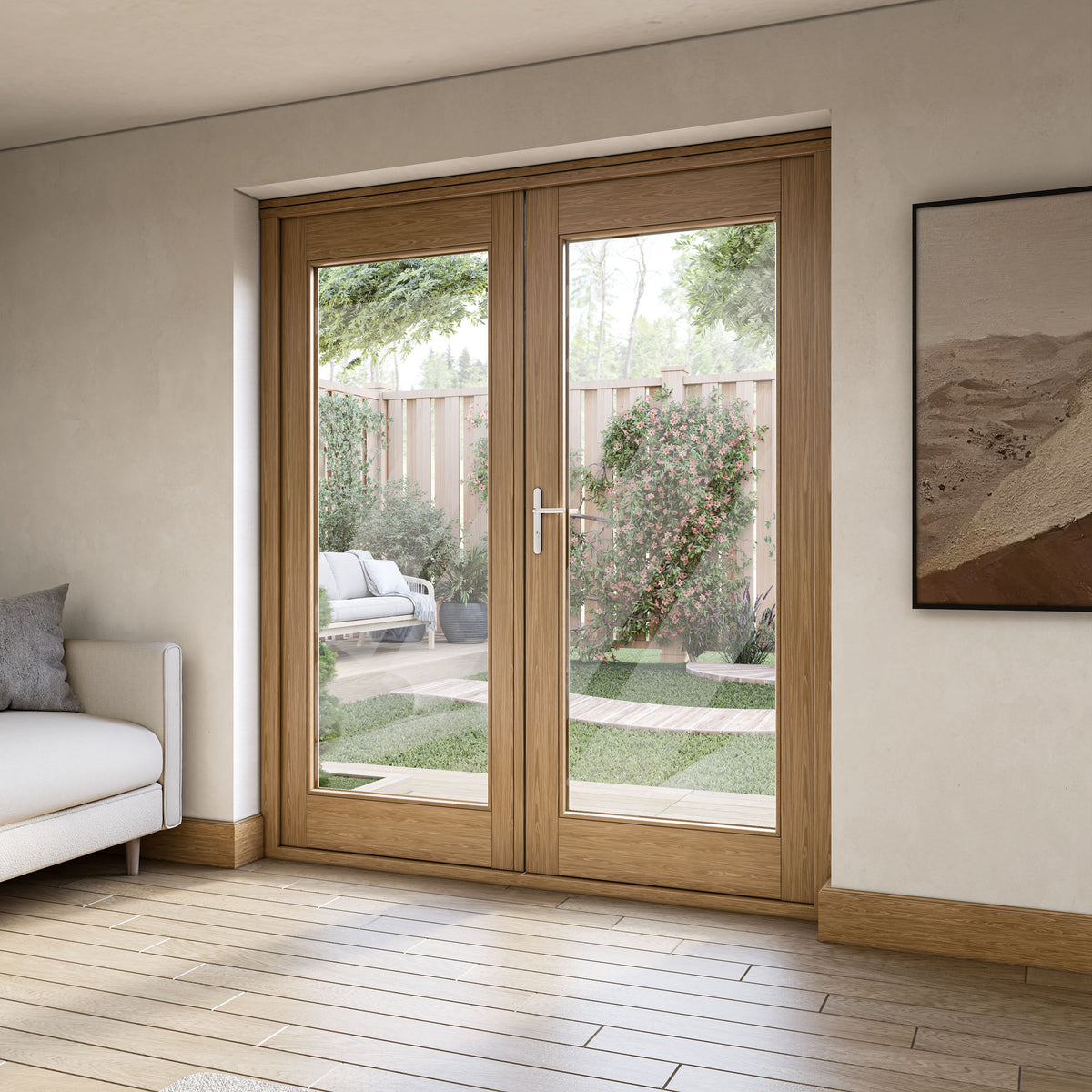 Fully Finished Oak External French Patio Door Set
