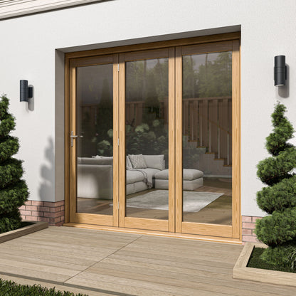 Oak External Fully Finished External Folding Patio Door Set 3+0