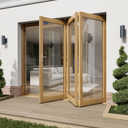 Oak External Fully Finished External Folding Patio Door Set 3+0