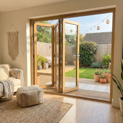Oak External Fully Finished External Folding Patio Door Set 3+0