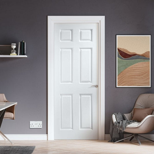 White Internal Moulded Lifestyle Fully Finished Textured 6 Panel FD30 Fire Door