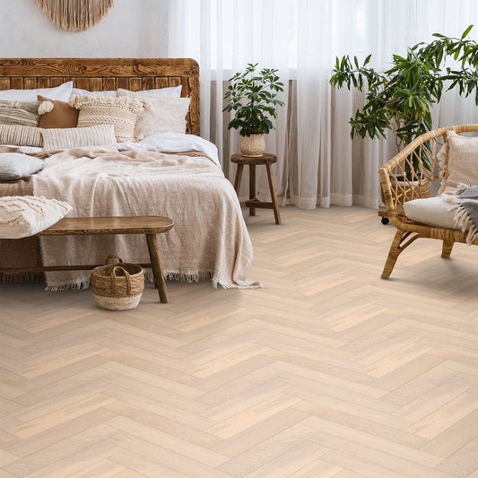 Brushed White Oak - Herringbone 14mm UV Oiled Engineered Real Wood Flooring